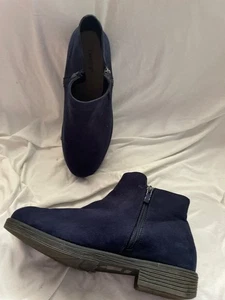 Marineblaue Stiefeletten Größe 11 W Kunst-Wildleder seitlicher Reißverschluss Luoika Damen - Bild 1 von 8