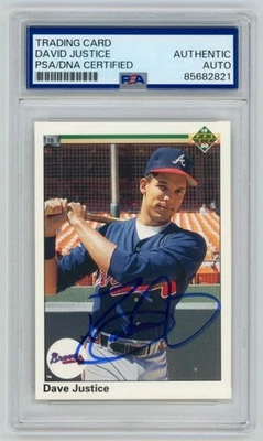 DAVE JUSTICE Atl. Braves Signed 1990 UD Upper Deck ROOKIE Card #711 PSA AUTO 821 - Image 1 of 2