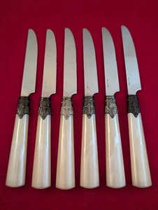 Set Of 6 Gibson Roseland-White Hollow Dinner Knives Stainless Silverware China - Picture 1 of 6