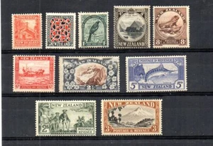 NEW ZEALAND 1935 SCOTT# 188//198.  LOCAL SCENES, CAPT. COOK, LIZARD, TUI BIRD.  - Picture 1 of 1