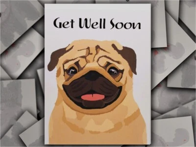 Pug Dog Hand-Drawn Get Well Soon Greeting Card with Envelope - Image 1 of 4