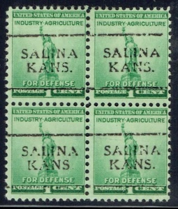 1940 1c War & Defense w/precancel f/SALINA KS 899-701 Block of 4! - Picture 1 of 1