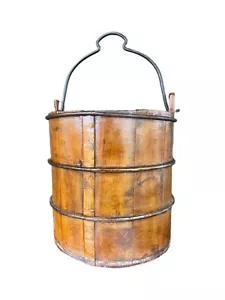Primitive Antique Wood Bucket – Rustic Décor, Iron Bound, Handcrafted - Picture 1 of 7