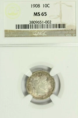 1908 Barber Dime : NGC MS65 - Image 1 of 4