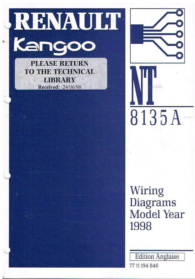 RENAULT KANGOO Mk1 PETROL DIESEL ORIGINAL 1998 FACTORY WIRING DIAGRAMS MANUAL - Image 1 of 1