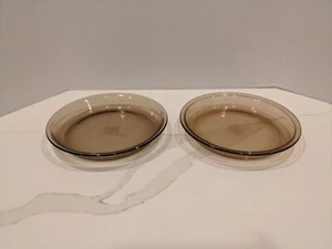 2x VINTAGE PYREX #209 AMBER GLASS PIE PLATE BAKING PAN 9" USA - Picture 1 of 6
