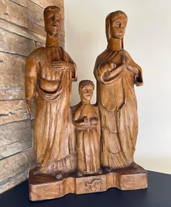 Antique Statue Madonna and Jesus Child Carved Wood 20th-century Wooden Art Rare⭐ - Picture 1 of 14