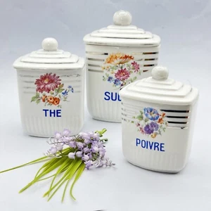 Set di Contenitori Cucina ceramica The Zucchero Pepe Vintage anni '40 Stile Deco - Picture 1 of 16