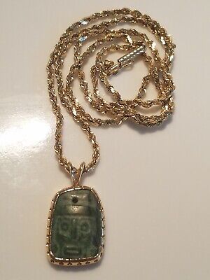 Antique Pre-Columbian Mayan Jade 14k Necklace Pendant • 375£