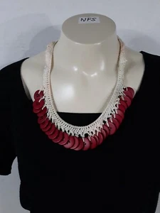 Handmade Crocheted Necklace MOP Buttons - Picture 1 of 6