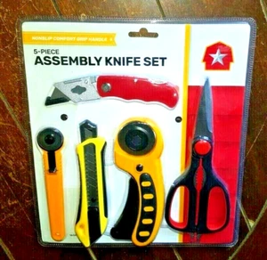 5pc Assembly Knife Set: Folding Kinfe, Utility, (2) Rotary Cutters & Scissors! - Picture 1 of 2