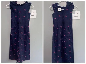 Janie and Jack Girl Size 7 Navy Floral Dot Jumpsuit NWT - Picture 1 of 1