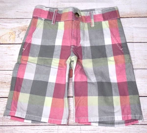 Janie and Jack Kids Boys Adjustable Waist Plaid Pink Gray Shorts Size 6 - Picture 1 of 5