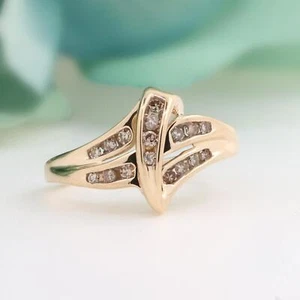 Cognac Diamond Swirl Ring 10K Yellow Gold 0.20 TW Size 6.75 Estate - Picture 1 of 8
