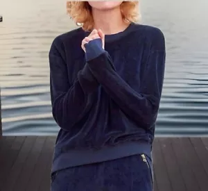 Outerknown Navy Blue Velour Sweatshirt Womens Crew Neck Pullover Top Sweater XS - Picture 1 of 11