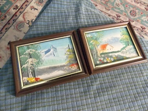 Vintage BERG LANDHAUS Miniatur Gemälde 2er Set Unikat 5,5" Sehr guter Zustand! - Bild 1 von 5