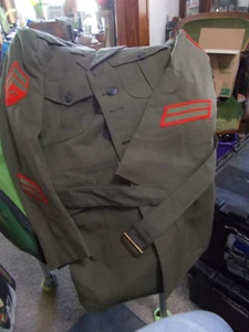 Vintage U.S. Marine Corps Dress Green Jacket Uniform Coat With Patches Size 36XS - Picture 1 of 2