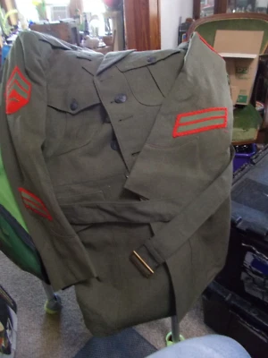 Vintage U.S. Marine Corps Dress Green Jacket Uniform Coat With Patches Size 36XS - Image 1 of 2