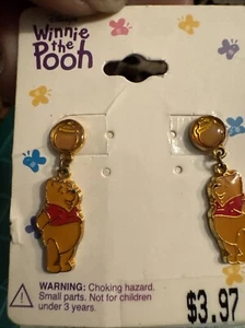 Vintage Disney Winnie the Pooh Stud Dangle Enamel Earrings Gold Tone 0780 - Picture 1 of 3
