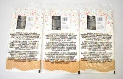 Lot of 3 Amscan Summer Sweets Plastic Tablecover Nappe 102" x 54" Ice Cream Cone - Image 1 of 4