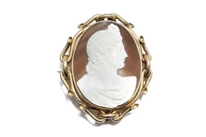 ANTIKE VIKTORIANISCHE ENGLISCH 15 KARAT GOLD GESCHNITZTE MUSCHEL CAMEO BROSCHE APOLLO c1880 - Bild 1 von 6