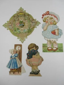4 Vintage Antique Paper VALENTINES /Victorian Paper Lace / 2 Mechanicals/Die Cut - Bild 1 von 10
