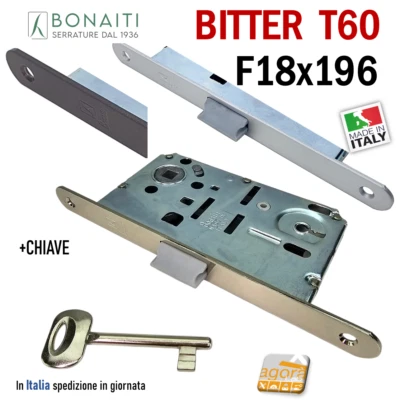 SERRATURA PORTA BONAITI B-BITTER FRONTALE 18X196 E50 I90 CHIAVE PATENT T60