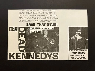 Original 1979 Dead Kennedys Portland Concert Handbill Marley Promo Punk KBD PSC - Image 1 of 2