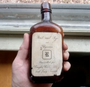 PAUL JONES 1905 AMBER WHISKEY FLASK WITH OLD LABEL ROCK & RYE & GLYCERIN - Picture 1 of 6