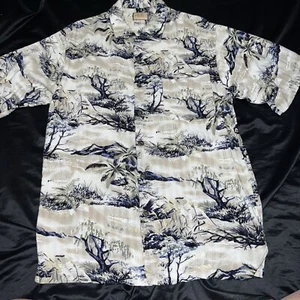 Linguine and Bob Hawaiian Camp Shirt Mens Black Gray Floral Button Up Size M - Picture 1 of 7