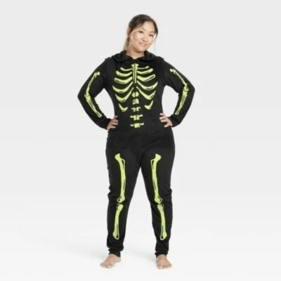 Hyde & Eek Women's Glow-In-The-Dark Skeleton Halloween Suit Sz M NEW - Image 1 of 4