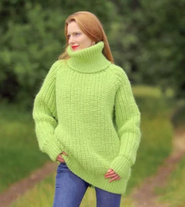 SuperTanya Verde Grueso Lana Suéter Cuello Tortuga Cálido Grueso Esquí Pullover L - XL - Imagen 1 de 8