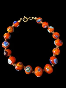 Vintage Murano Style Orange Evil Eye Mosaic Bracelet J1 - Picture 1 of 5