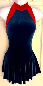 GK FIGURE SKATE LADIES SMALL RED BLUE VELVET TURTLENECK HALTER DRESS Sz AS NWT - Picture 1 of 6