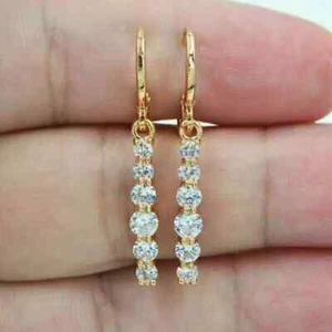 2 Ct Round Cut White Moissanite Drop/Dangle Earring 14k Yellow Gold Plated - Picture 1 of 5