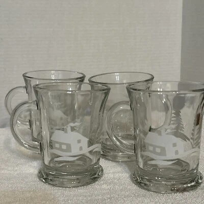 ЛОТ ИЗ 4 ЯКОРНЫХ СТЕКЛЯННЫХ КРУЖЕК С СОСНАМИ ДЛЯ СЦЕНЫ КОФЕ ГОРЯЧЕГО ШОКОЛАДА - Изображение 1 из 2