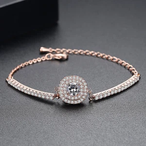 Copper Inlaid Zircon Bracelet Fashion Women's High Quality Gold Plated Jewelry - Picture 1 of 8