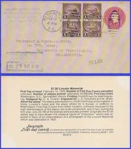 USA4 # 571 ADDR FACSIMILE FDC BL4 Lincoln Memorial - Picture 1 of 1
