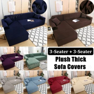 Stretch Sectional Couch Covers - 2 pcs Thick Plush Sofa Covers for L Shape Sofa - Picture 1 of 64