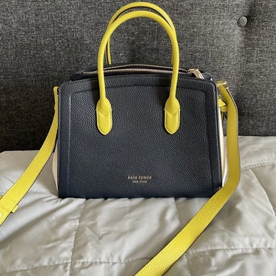 NWT$348 Kate Spade Knott Satchel ColorBlock Bright Green Blazer Blue Pebble Lthr - Image 1 of 4