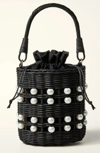 NEW Kate Spade x Target Black Basket Bucket Bag Pearl Embellished Purse NWT - Picture 1 of 14