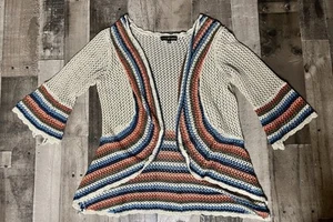 Almost Famous Cardigan Multicolor Boho Hippie Knit Open Women’s Large Stripes - Picture 1 of 13