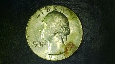 Cartas de grasa de cuarto de Washington 1984-D, cobre mostrando error DDO? Moneda [A003] Foto 1 de 2