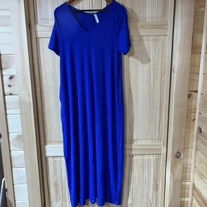 Zenana Royal Blue Short Sleeve V-Neck Maxi Dress With Pockets Size Large - Picture 1 of 11