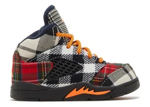 New Jordan 5 Retro Mid Plaid Size 2Y Black Red Orange Unisex Sneakers - Picture 1 of 8