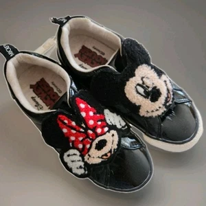 Zara x Disney Mickey & Minnie Mouse Black Patent Sneakers Big Kids 32/ US 1Y - Picture 1 of 5