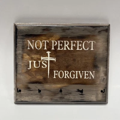 Rustic Finish Wood Sign Home Decor 5 Hooks Key Holder NOT PERFECT JUST FORGIVEN - Image 1 of 4