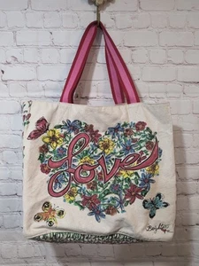 Brighton Love Tweet Flower Heart Butterfly Large Canvas Tote Bag - Picture 1 of 17