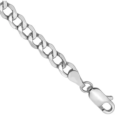 14K Solid White Gold 4.3mm Curb Link Chain Bracelet - Image 1 of 4