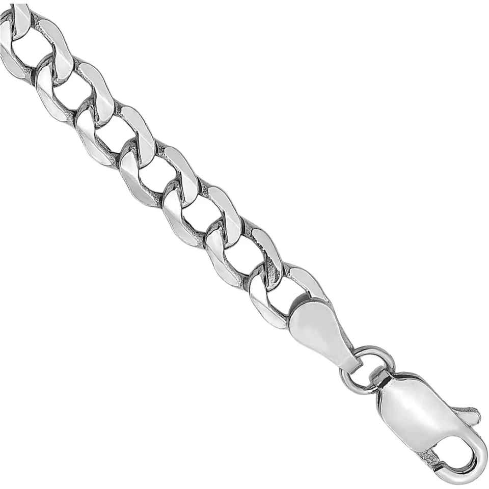 14K Solid White Gold 4.3mm Curb Link Chain Bracelet - Image 1 of 4